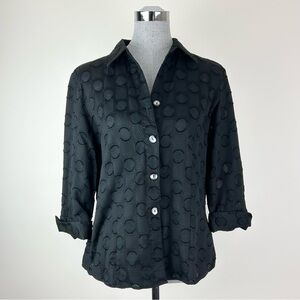 Foxcroft‎ Fitted Circle check Textured Black Button Down Top